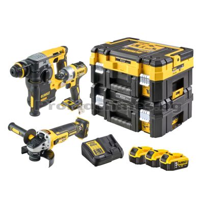 Акумулаторен винтоверт ъглошлайф и перфоратор 3х5Ah комплект - Dewalt DCK305P3T