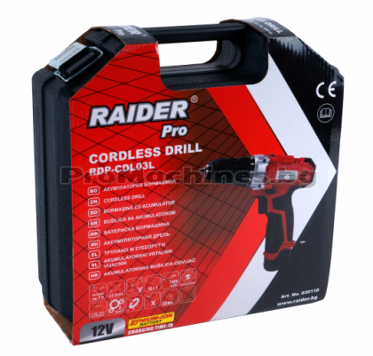 Винтоверт Li-ion 12V, 2-ск., 1300mAh, 1h, 25Nm, аксесоари – Raider, RDP-CDL03L 
