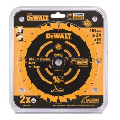 Циркулярен диск - DeWALT EXTREME DT10302, 184 x 16 x 1.65 мм., 24 зъба, съвместим с циркуляр DWE560