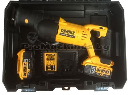 Aкумулаторен Саблен трион 18V DeWALT DCS380P2, 2бр. 5Ah батерии DCB184, зарядно DCB115 и TSTAK куфар 