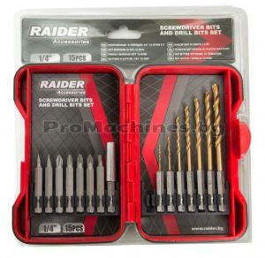 Накрайници и свредла шестостен 15бр комплект - Raider 