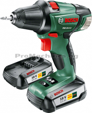 Акумулаторен винтоверт - Bosch PSR 18 LI-2 , 18V, 1 бр. 2.5 Ah батерия, куфар, 0.603.973.30G