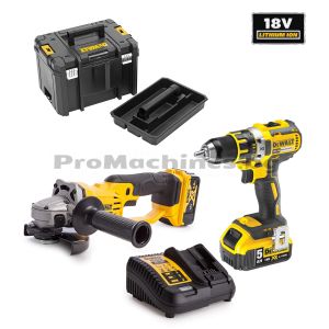 Комплект безчетков винтоверт - DEWALT DCD796 + ъглошлайф DCG405, 2 бр. 5.0Ah XR Li-Ion батерии, куфар